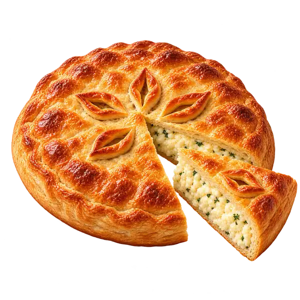 Сырный пирог: пирог и кусочек с начинкой